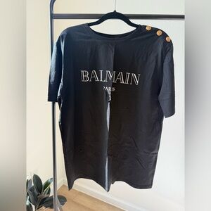 Balmain inspired Black Tee with Gold Buttons